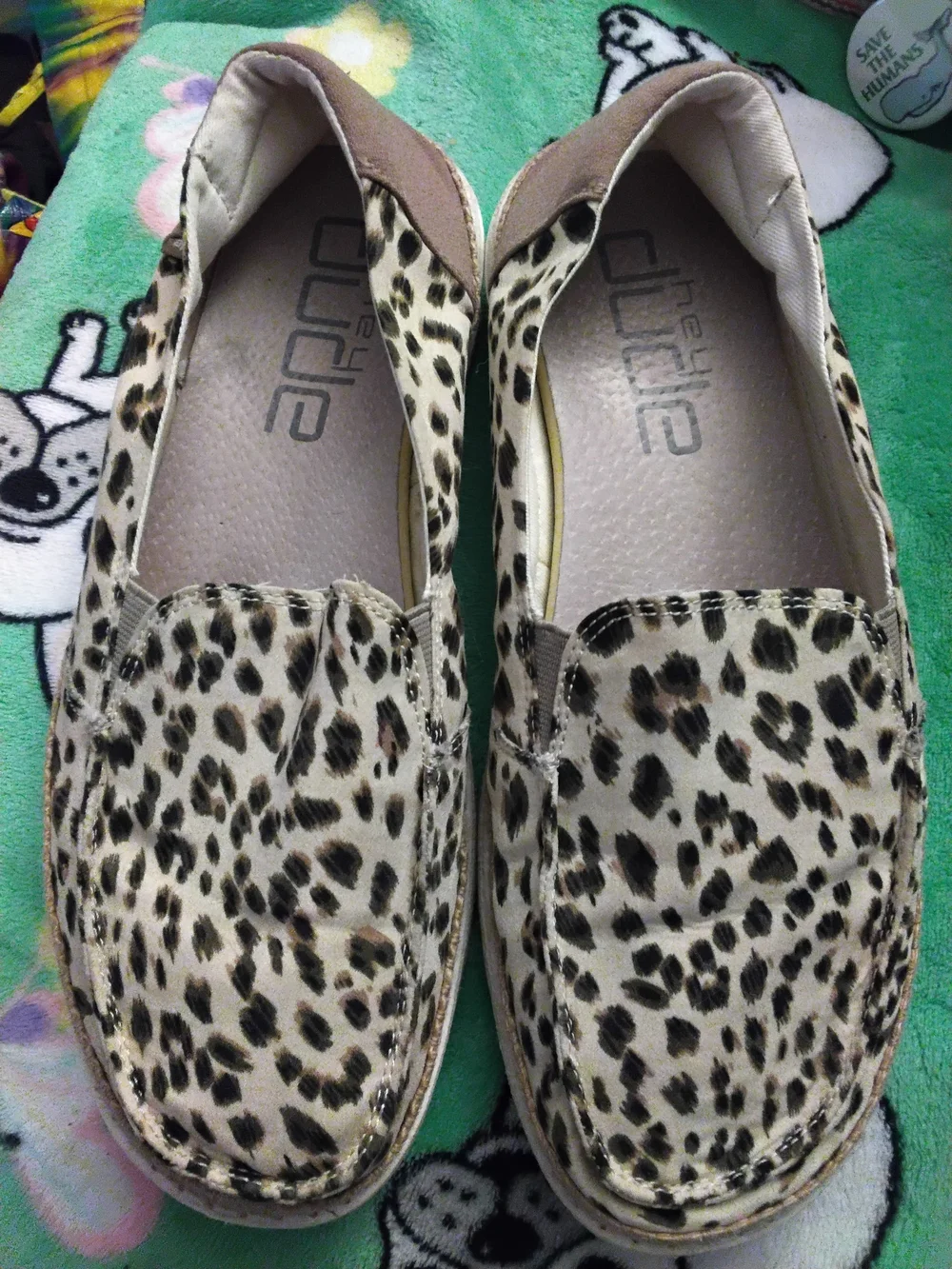 Hey Dude Lena Leopard Angora Slip-On Espadrille Beige Black Women's Size 10